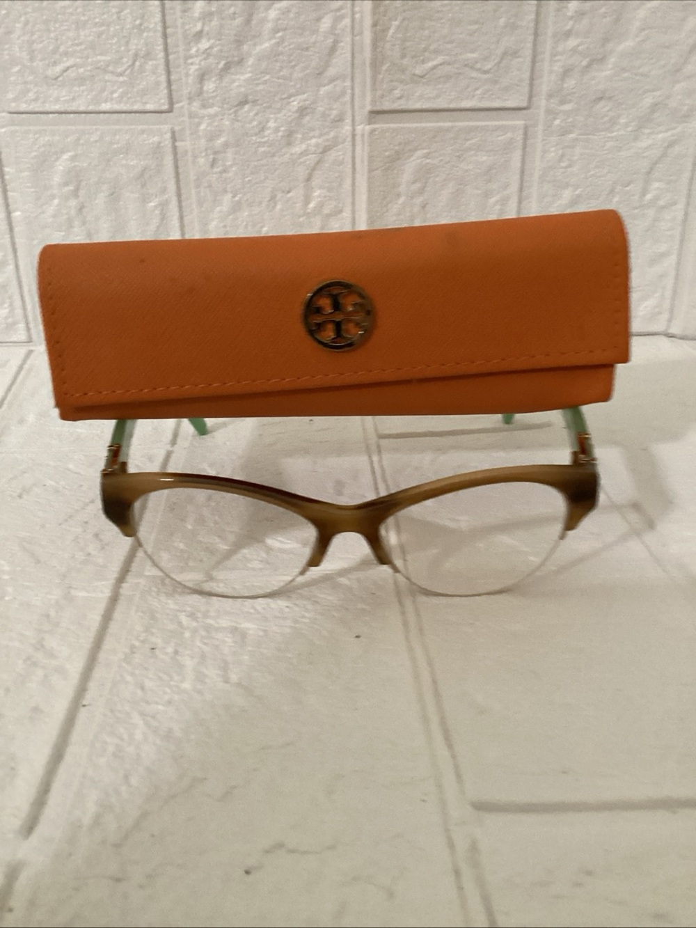 TORY BURCH GREEN Brown FRAMES EYEGLASSES with Orange Case